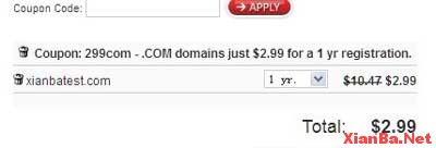 Domain.com 11月新注册.COM 2.99美元优惠码