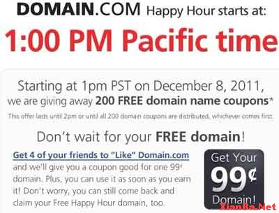Domain.com Happy Hour放出200个免费域名