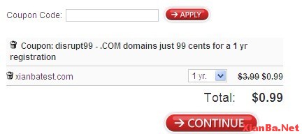 Domain.com 2012年5月.COM 新注册0.99美元优惠码
