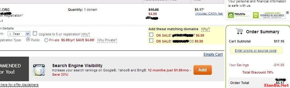 GoDaddy新注册.ORG域名只需4.99美元的购买方法